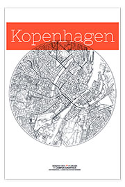 Poster  Plan de Copenhague en noir et blanc - campus graphics