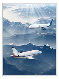 Poster  Deux avions au-dessus des montagnes