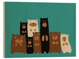Tableau en bois  Les amis ours sur fond turquoise - Kidz Collection