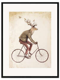 Impression artistique encadrée  Cerf sur un vélo - Mike Koubou